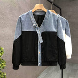 Advbridge Autumn Denim Patchwork Jacket For Men Luxury Designer V-neck Top 2024 Fashion Loose Jackets Coat Outerwear Handsome Streetwear