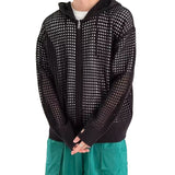 Advbridge Hollow Out Knitted Hoodie Mens Jacket Loose Hooded Cardigan Spring Autumn Fashion Casual Knit Zip-Up Sweater Tops Streetwear