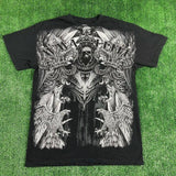 Advbridge y2k 90s retro short sleeve t shirt dark high street hip hop punk round neck top classic pattern casual loose Kpop  news clothes