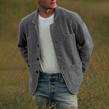 Advbridge Spring Autumn Men Solid Color Jacket Double Pocket Casual Loose Fit Lapel Coat Trendy Fashion Outerwear Outerwear Streetwear