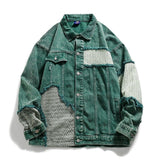 Advbridge High Street Green Denim Patchwork Jacket For Men Autumn Long sleeve Coat New Fashion Retro Casual Loose Jeans Tops Clothing