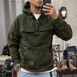Advbridge Autumn Winter Men's Hoodie Multi Pocket Long Sleeve Zipper Hooded Pullover European Retro Tops Vintage Safari Style Sweatshirts