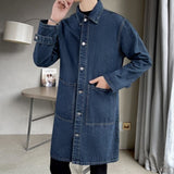 Advbridge Vintage Denim Trench Coat Men Medium Long Styles Loose Tops Windbreaker Autumn Winter With Plush Thickening Overcoat Jacket