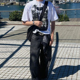 Advbridge Hip-hop Trendy Streetwear High Street Harajuku Retro Combat Vest Printed Oversized T-shirt Gothic Dark Pure Cotton Casual Top