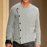 Advbridge Fashion Men Coarse Needle Knitted Sweater Retro Diagonal Placket Cardigan Autumn Winter Grey Casual Knitwear Coat Streetwear