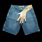 Advbridge 90s Streetwear Gothic Finger Hip Hop Graphic Print Denim Shorts Y2k Retro Blue Baggy Gym Shorts Fashion Streetwear Jorts Men Basketball Shorts