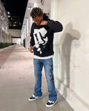 Advbridge European and American High Street Trend Streetwear Gothic Punk Pattern Printed Hoodie Cool Men Retro Casual Oversized Sweatshirt