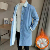 Advbridge Vintage Denim Trench Coat Men Medium Long Styles Loose Tops Windbreaker Autumn Winter With Plush Thickening Overcoat Jacket