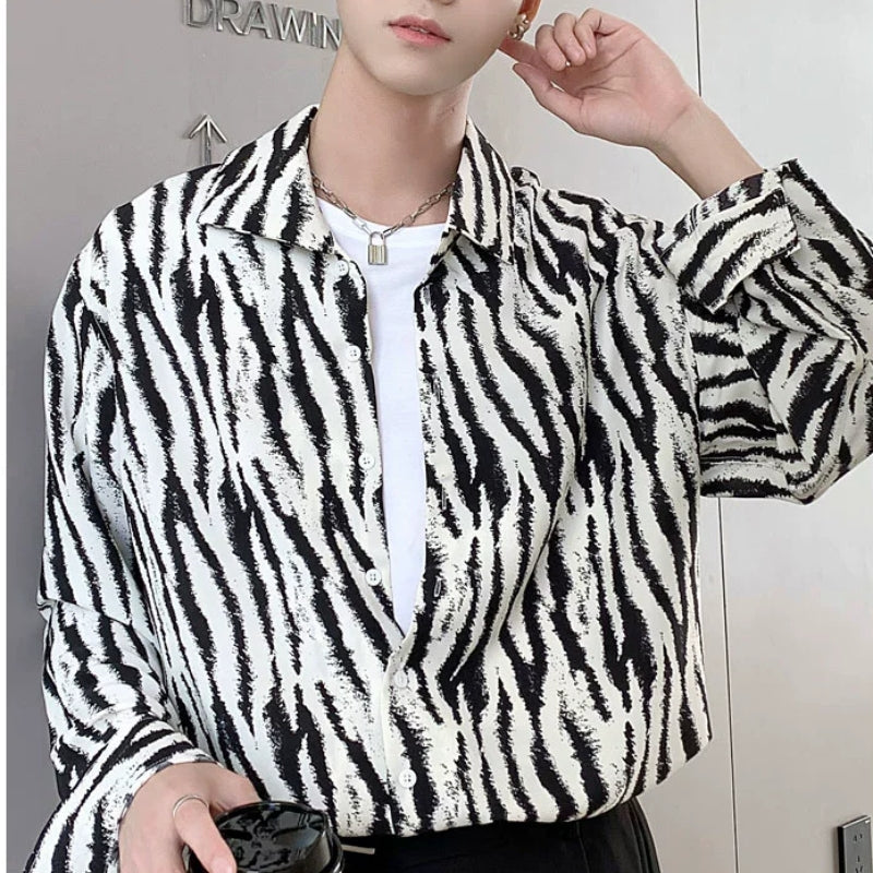 Advbridge Luxury Ice Silk Men's Shirt Long-sleeved Shirt for Men, Korean Fashion Spring Business Casual Blouses