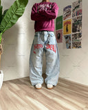 Advbridge 2024 American Retro Striped Washed Baggy Jeans Women Y2K Harajuku Street Hip Hop Anime Print Trend Straight Wide Leg Pants Men