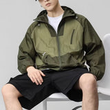 Advbridge Spring Summer Sunscreen Clothing Thin And Light Hooded Jacket Men Patchwork Ice Silk Coat Outdoor Fishing Mountain Travel Top