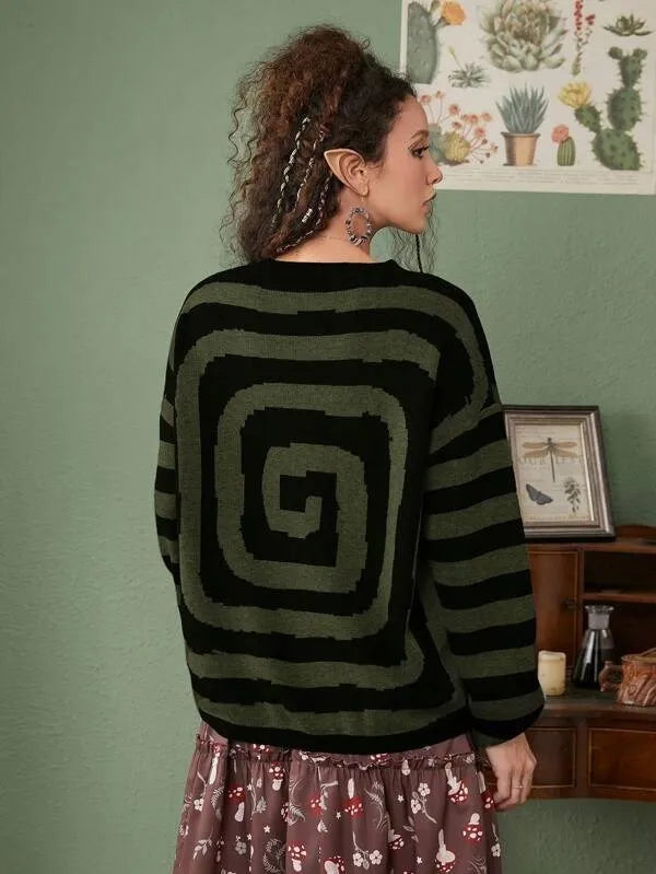 Advbridge Y2K Women's Sweater Clothing Vintage Knitted Wool Sweater Jumper Round Neck Stripe High Neck Round Neck Long Sleeve Clothing Top