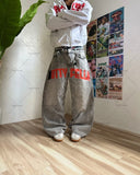 Advbridge Y2K Harajuku Retro Washed Baggy Jeans Street Hip-hop Anime Printed Wide Pattern Straight Pants Men Trendy Brand Casual Trousers