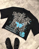 Advbridge New High Street Retro Rock Skull Print Oversized T-shirt Harajuku Gothic Punk Style Graphic Top Men Y2K Trendy Brand Streetwear