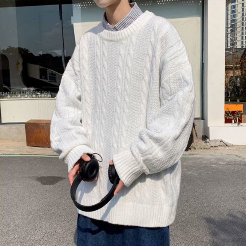 Advbridge Pullover sweater men autumn winter pure color simple retro crewneck sweater lazy wind twist thread coat