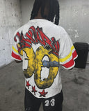 Advbridge Y2K Harajuku Retro Striped Short-sleeved Street Hip-hop Punk Style Printed Oversized T-shirt Men Trendy Brand Casual Cotton Top