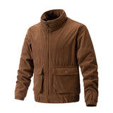 Advbridge High Quality Men's Corduroy Jacket Stand Collar Pocket Solid Stripe Zipper Coat  Autumn Winter Warm Outdoor Jackets For Men