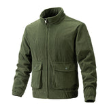 Advbridge High Quality Men's Corduroy Jacket Stand Collar Pocket Solid Stripe Zipper Coat  Autumn Winter Warm Outdoor Jackets For Men