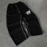 Advbridge 90s Streetwear Y2K Sweat Pants Men Embroidered High Street Fashion Drawstring Leg Tie Pants Street Casual Oversized Cotton Straight Leg Pants