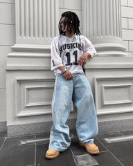 Advbridge 90s Streetwear Y2K Casual Jeans Harajuku Classic Striped Light Blue Jeans Graphic Embroidery High Waist Straight Pants Baggy Trousers Men Women