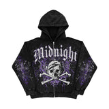 Advbridge American Y2K Motorcycle Style Winter Letter Skull Print Zipper Hoodie Long Sleeve Sweater