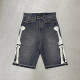 Advbridge 90s Streetwear Y2K Street New Fashion Skeleton Embroidery Loose Shorts Men Retro Harajuku Pop Hip Hop Gothic High Waist Sports Denim Shorts