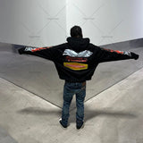 Advbridge European and American High Street Retro Zipper Hoodie Harajuku Punk Flame Print Oversized Sweatshirt Street Casual Jacket Men