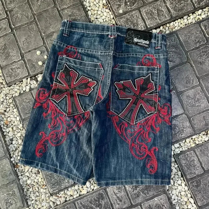 Advbridge 90s Streetwear American New Letter Embroidery Wash Jeans Shorts Y2K Street Fashion Harajuku Vintage Oversized Jeans Male Gothic Punk Shorts