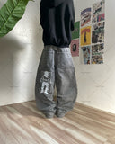 Advbridge 2024 American Retro Striped Washed Baggy Jeans Women Y2K Harajuku Street Hip Hop Anime Print Trend Straight Wide Leg Pants Men
