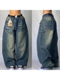 Advbridge American Harajuku Retro Washed Black Baggy Jeans Men And Women Y2K Street Fashion Leisure Gothic High Waisted Wide Leg Trousers
