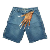 Advbridge 90s Streetwear Gothic Finger Hip Hop Graphic Print Denim Shorts Y2k Retro Blue Baggy Gym Shorts Fashion Streetwear Jorts Men Basketball Shorts