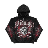 Advbridge American Y2K Motorcycle Style Winter Letter Skull Print Zipper Hoodie Long Sleeve Sweater