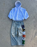 Advbridge Y2K Harajuku Colorful Letter Print Washed Baggy Jeans American Retro Straight Casual Pants High Street Loose Versatile Trousers