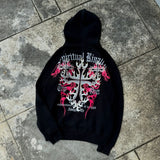 Advbridge Gothic Pattern Cross Print Oversized Sweatshirt European and American High Street Retro Zipper Hoodie Punk Trendy Casual Jacket