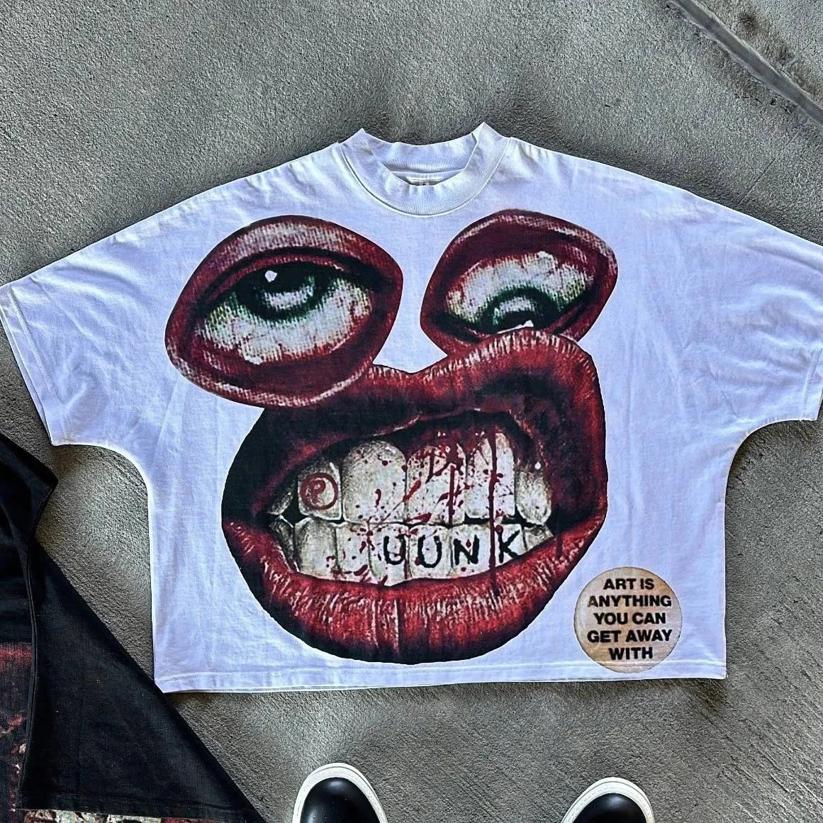 Advbridge Y2K Cotton T Shirt Mens Womens Harajuku Hip Hop Big Eyes Mouth Graphic Printed Oversized T Shirt Retro Classic Short Sleeve Tops