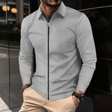 Advbridge Waffle Jacket For Men Solid Zipper Long Sleeve Lapel Cardigan Coat Spring Autumn Casual Polo Collar Jackets Outwear Clothing