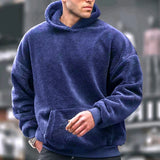 Advbridge Flannel Hoodie Men Winter Lamb Fur Solid Color Hooded Pullover INS Style Fashion Loose Warm Tops Sweatshirt Youth Streetwear