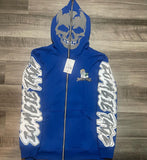 Advbridge Y2K Harajuku Retro Gothic Skull Print Zipper Hoodie Rock Punk Style Oversized Sweatshirt Men Loose Hip-hop American Streetwear