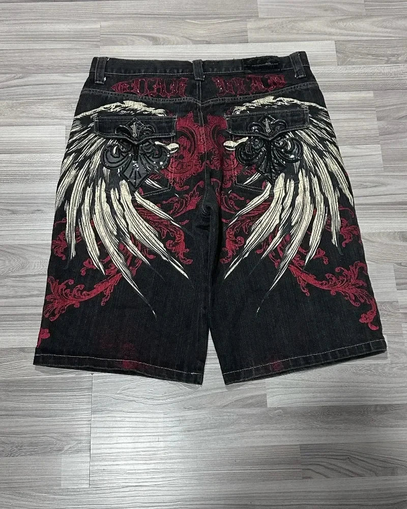 Advbridge 90s Streetwear American New Letter Embroidery Wash Jeans Shorts Y2K Street Fashion Harajuku Vintage Oversized Jeans Male Gothic Punk Shorts