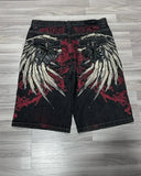 Advbridge 90s Streetwear Y2K Street New Fashion Skeleton Embroidery Loose Shorts Men Retro Harajuku Pop Hip Hop Gothic High Waist Sports Denim Shorts