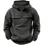 Advbridge Autumn Winter Men's Hoodie Multi Pocket Long Sleeve Zipper Hooded Pullover European Retro Tops Vintage Safari Style Sweatshirts