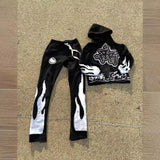 Advbridge Y2k women's long sleeved hoodie oversize streetwear sweatshirt dark hip hop punk pattern printed vintage harajuku trendy wear