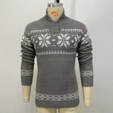 Advbridge Christmas Jacquard Knitwear Autumn Winter Men Button Stand Collar  Sweater Xmas Print Knit Polo Pullover Sweatshirt Streetwear