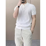 Advbridge Men's Summer Ice Silk Breathable Knitted Polo Shirt Lapel Fashion Hollow High Elastic Short Sleeve T-shirt