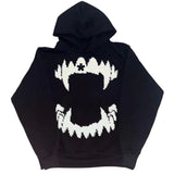 Advbridge NEW Vintage Vampire Tooth Print Solid Oversized Hoodie Sweatshirt Women Y2K Street Hip Hop Harajuku Versatile Long Sleeve Couple