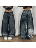 Advbridge American Harajuku Retro Washed Black Baggy Jeans Men And Women Y2K Street Fashion Leisure Gothic High Waisted Wide Leg Trousers