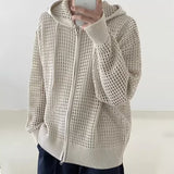 Advbridge Hollow Out Knitted Hoodie Mens Jacket Loose Hooded Cardigan Spring Autumn Fashion Casual Knit Zip-Up Sweater Tops Streetwear
