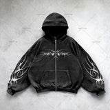 Advbridge Gothic Punk Graphic Print Oversized Sweatshirt High Street Harajuku Y2K Streetwear Jacket Men Hip Hop Retro Casual Zipper Hoodie