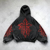 Advbridge Gothic Punk Style Y2K Harajuku Retro Hoodie Cross Hip-hop Casual Loose Oversized Sweatshirt Men American Trend Brand Streetwear