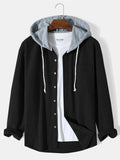 Advbridge Spring Autumn Patchwork Thick Hooded Shirt Men Waffle Long sleeved Hoodie Fashion Casual Loose Sweatshirt Tops Oversized Shirts